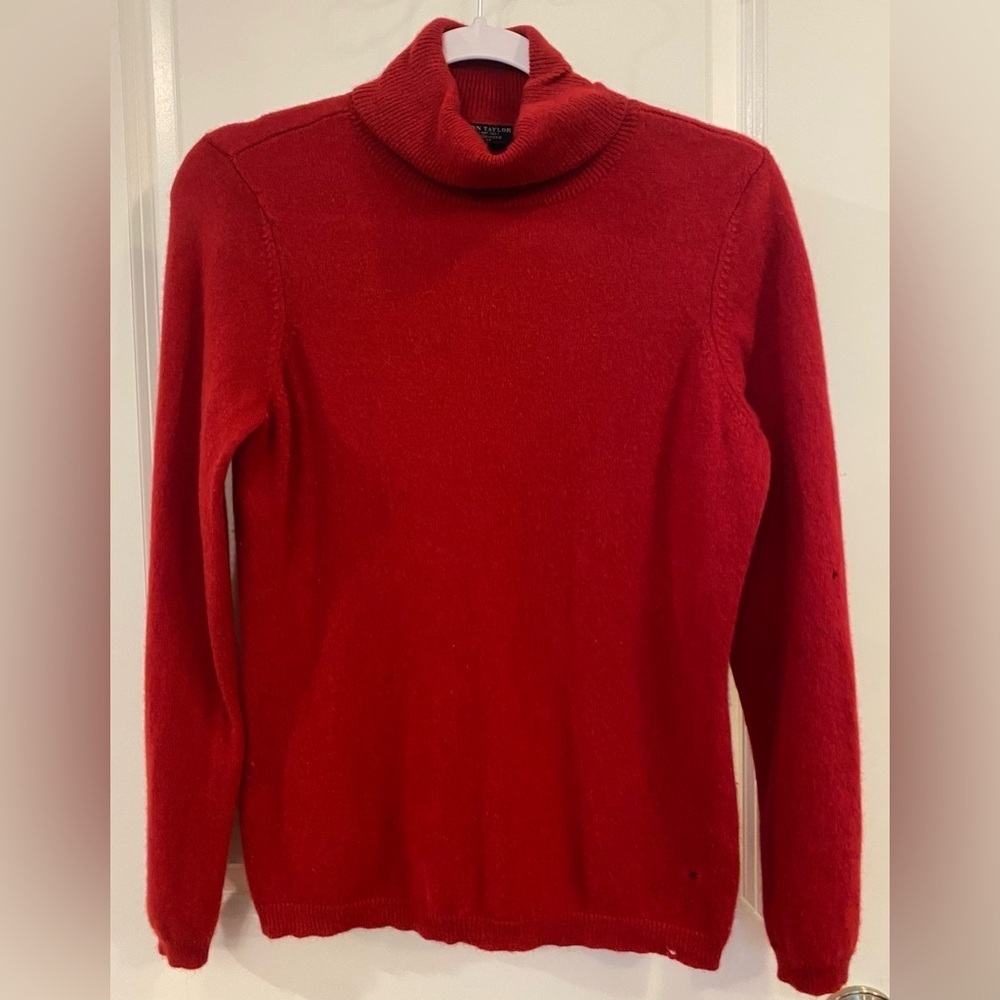 Ann Taylor 100% Cashmere Sweater Turtleneck Sz L Red Vintage